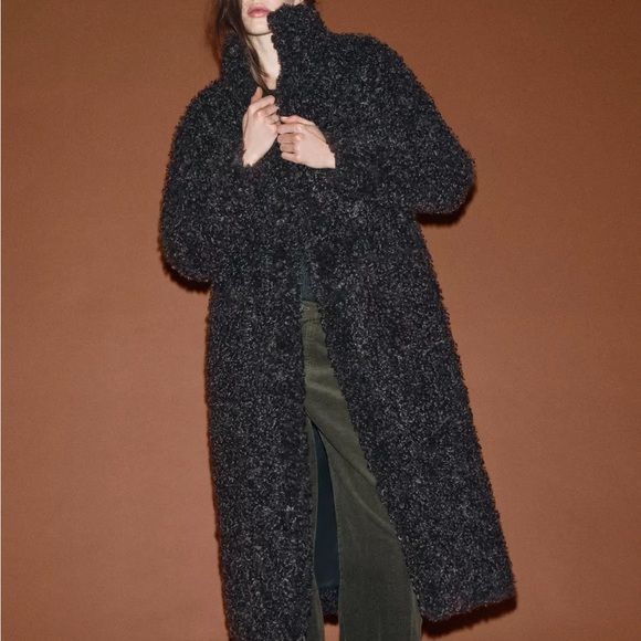 Zara Jackets & Blazers - New Zara faux shearling long fleece teddy coat in taupe gray - small
